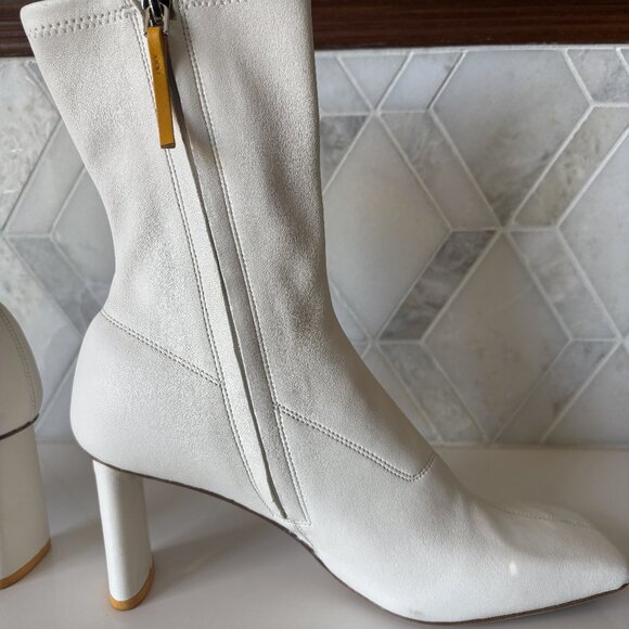 Oncept Size 8 Ankle Bootie Oval Heel Zipper White Orange Lyon Boot Square Toe - Picture 4 of 10